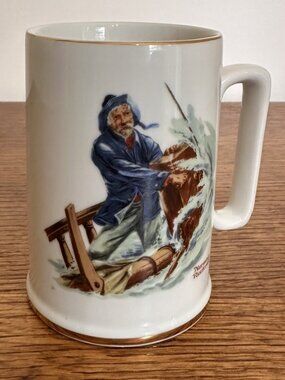 VINTAGE 1985 NORMAN ROCKWELL " BRAVING THE STORM " CERAMIC COFFEE MUG